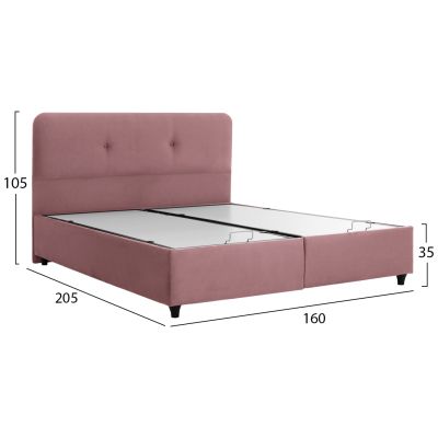 HM631.12 bed DOLORES, storage space, dusty pink velvet, 160x200