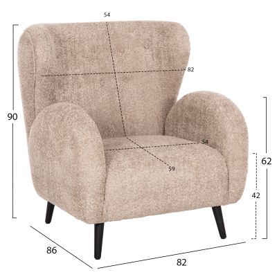 ARMCHAIR KRYLY HM9593.07 BEIGE BOUCLE FABRIC-BLACK WOODEN LEGS 83x87x89Hcm.