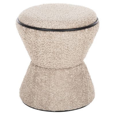 STOOL ROUND LINNER HM9604.08 BOUCLE FABRIC BEIGE-BLACK DETAIL D38x44 cm.