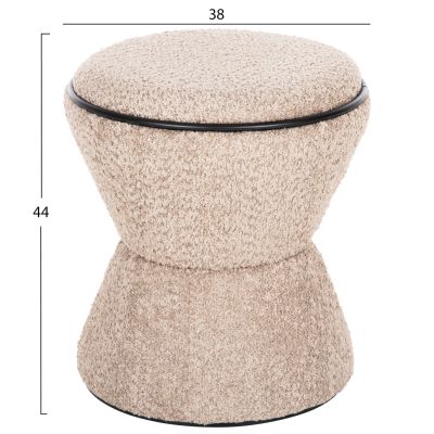 STOOL ROUND LINNER HM9604.08 BOUCLE FABRIC BEIGE-BLACK DETAIL D38x44 cm.