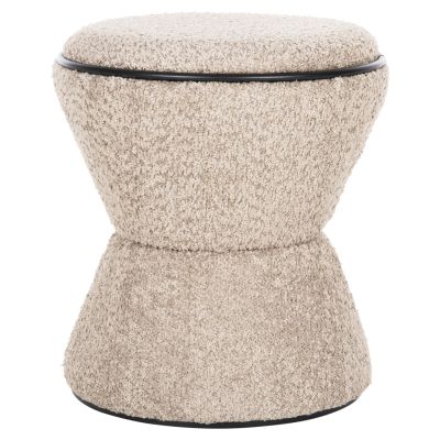 STOOL ROUND LINNER HM9604.08 BOUCLE FABRIC BEIGE-BLACK DETAIL D38x44 cm.