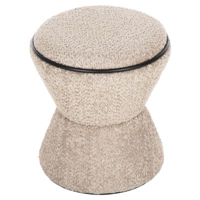 STOOL ROUND LINNER HM9604.08 BOUCLE FABRIC BEIGE-BLACK DETAIL D38x44 cm.