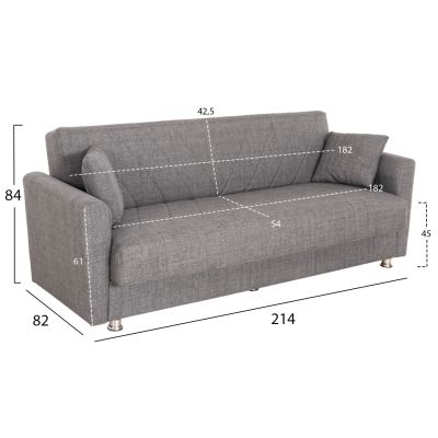 SOFA-BED 3-SEATER ANDRE HM3282.03 ANTHRACITE FABRIC-STORAGE SPACE 214x82x84Hcm.