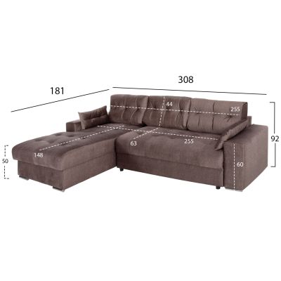 CORNER (LEFT) SOFA-BED WITH STORAGE SPACE CLANCY HM3281.03L BROWN FABRIC 308x181x92Hcm.