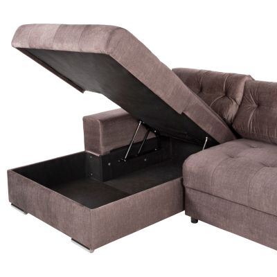 CORNER (LEFT) SOFA-BED WITH STORAGE SPACE CLANCY HM3281.03L BROWN FABRIC 308x181x92Hcm.