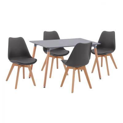 Set Dining Tab;e 5 pieces Table Oak with Vegs Chairs Dark Grey HM11315 120x80x73 cm