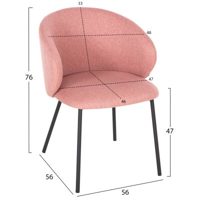 DINING CHAIR ISIAH HM9615.02 DUSTY PINK FABRIC-BLACK METAL LEGS 56x56x76Hcm.