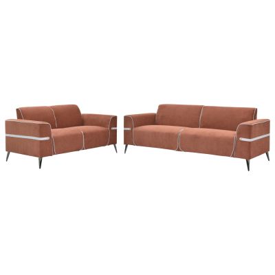 SOFA SET 2PCS FERIN HM6070.04 ORANGE FABRIC-DARK BROWN METAL LEGS