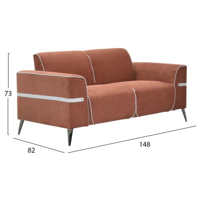 SOFA SET 2PCS FERIN HM6070.04 ORANGE FABRIC-DARK BROWN METAL LEGS