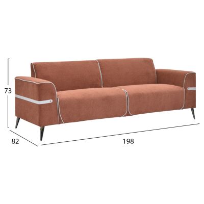 SOFA SET 2PCS FERIN HM6070.04 ORANGE FABRIC-DARK BROWN METAL LEGS