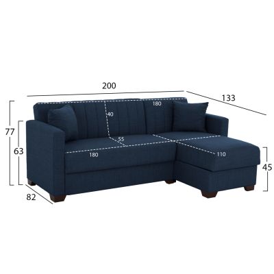 CORNER SOFA-BED GHUFRAN HM3244.07 REVERSIBLE WITH STORAGE SPACE-BLUE FABRIC 200x133x77Hcm.