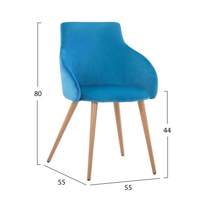 Armchair Ivy Velvet in Sky Blue color and metallic legs HM8546.09 55x55x80cm