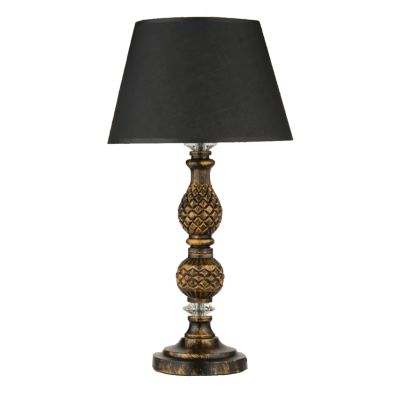 НАСТОЛНА ЛАМПА ПАТИНИРАНА ЗЛАТНА РЕЗБА PILLAR BLACK CAP Φ30x55Hcm.HM7665.02