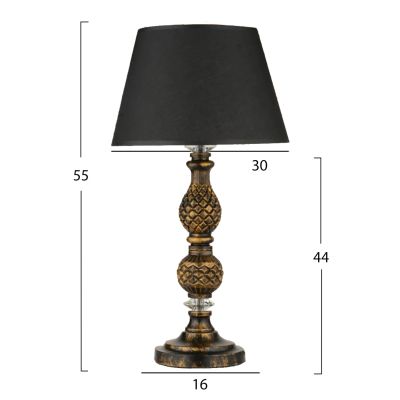 НАСТОЛНА ЛАМПА ПАТИНИРАНА ЗЛАТНА РЕЗБА PILLAR BLACK CAP Φ30x55Hcm.HM7665.02