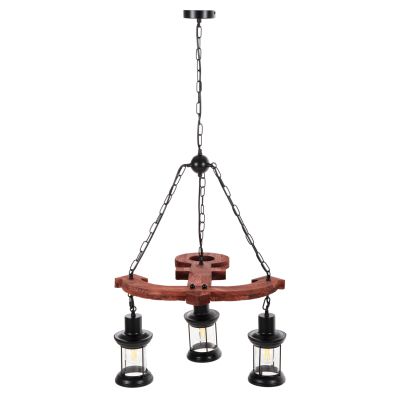 CEILING PENDANT 3-LIGHT FIXTURE HM4115 WOOD-METAL-GLASS 115H cm.