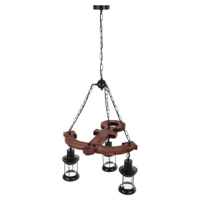 CEILING PENDANT 3-LIGHT FIXTURE HM4115 WOOD-METAL-GLASS 115H cm.