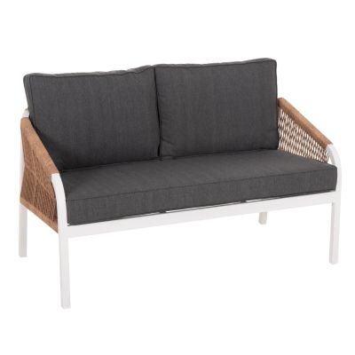 OUTDOOR SOFA 2-SEATER MAERLY HM6116.01 ALUMINUM IN WHITE-DARK BEIGE SYNTHETIC ROPE-ANTHRACITE CUSHIONS