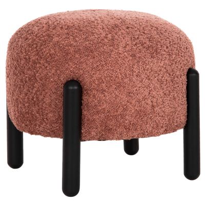 STOOL ROUND EWAN HM9596.02 PINK BOUCLE FABRIC-BLACK METAL LEGS Φ45x36Hcm.