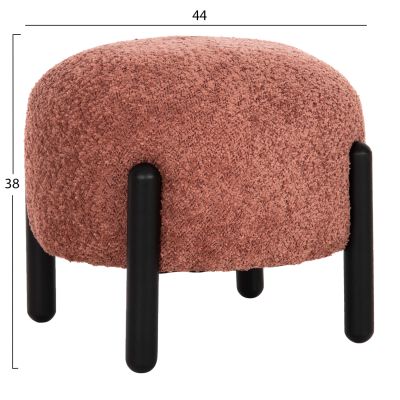 STOOL ROUND EWAN HM9596.02 PINK BOUCLE FABRIC-BLACK METAL LEGS Φ45x36Hcm.