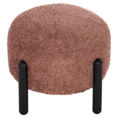 STOOL ROUND EWAN HM9596.02 PINK BOUCLE FABRIC-BLACK METAL LEGS Φ45x36Hcm.