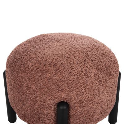 STOOL ROUND EWAN HM9596.02 PINK BOUCLE FABRIC-BLACK METAL LEGS Φ45x36Hcm.