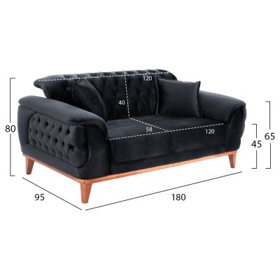 HM3250.01, BENNINGTON 2-seater sofa-bed, black,180x95x80