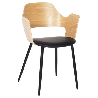 DINING CHAIR VELP HM9616.01 WOOD IN NATURAL-BLACK PU-BLACK METAL LEGS 55,5x50x79Hcm.