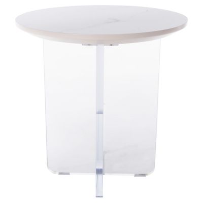 COFFEE TABLE ACRYLON HM9779.01 HPL WHITE MARBLE-ACRYLIC LEGS Φ40x41Hcm.