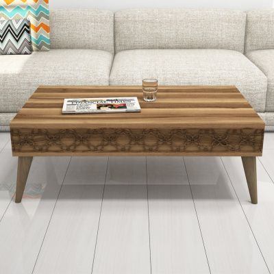 COFFEE TABLE MELAMINE HM9499.01 IN WALNUT COLOR WITH CARVED SIDES 105x60x36.6Hcm.