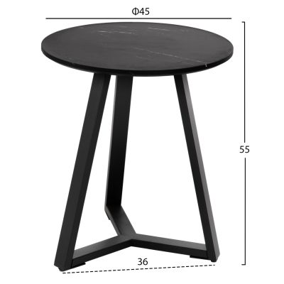 SIDE TABLE HM9587.01 MDF BLACK MARBLE-BLACK METAL BASE Φ45x55Hcm.