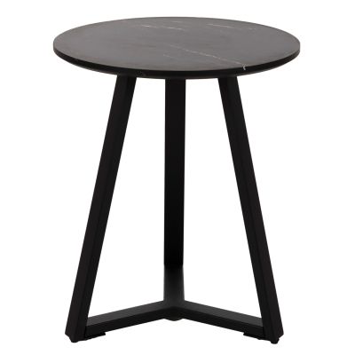 SIDE TABLE HM9587.01 MDF BLACK MARBLE-BLACK METAL BASE Φ45x55Hcm.