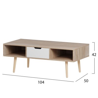 COFFEE TABLE KRENER HM9877.04 MELAMINE IN SONAMA & WHITE-SOLID PINE WOOD LEGS 104Χ50Χ42Hcm.