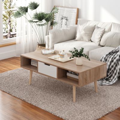 COFFEE TABLE KRENER HM9877.04 MELAMINE IN SONAMA & WHITE-SOLID PINE WOOD LEGS 104Χ50Χ42Hcm.