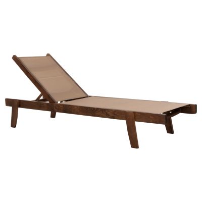 SUNBED PROFESSIONAL CRETA BEECH WOOD IN WALNUT COLOR & MOCHA TEXTILENE 200x61-66x31-91Hcm.HM10356.06