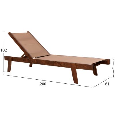 SUNBED PROFESSIONAL CRETA BEECH WOOD IN WALNUT COLOR & MOCHA TEXTILENE 200x61-66x31-91Hcm.HM10356.06