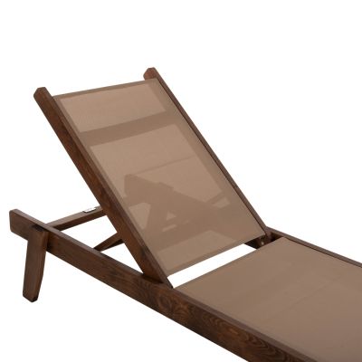 SUNBED PROFESSIONAL CRETA BEECH WOOD IN WALNUT COLOR & MOCHA TEXTILENE 200x61-66x31-91Hcm.HM10356.06