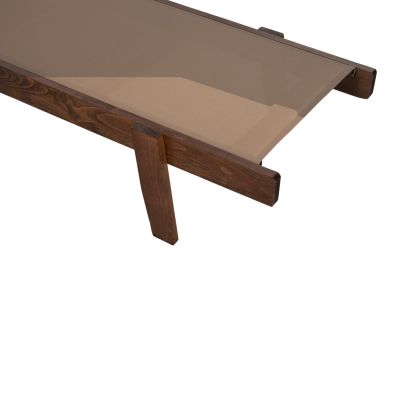 SUNBED PROFESSIONAL CRETA BEECH WOOD IN WALNUT COLOR & MOCHA TEXTILENE 200x61-66x31-91Hcm.HM10356.06