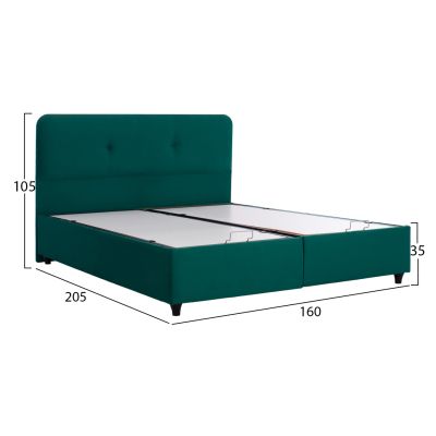 Bed DOLORES HM631.13, cypress green velvet, storage space, 160x200cm