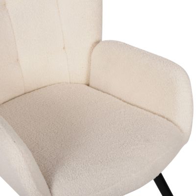 ARMCHAIR CRAWLEY WITH FOOTSTOOL HM8918.25 WHITE BOUCLE FABRIC-BLACK METAL LEGS 70x74x105Hcm.