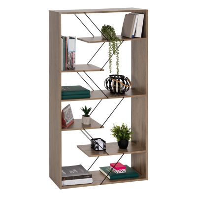 BOOKCASE TARS HM2240.13 OLIVE GREY MELAMINE-BLACK METAL RODS 84x24x157Hcm.