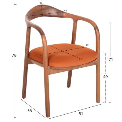 DINING ARMCHAIR LUPPE HM18015.05 BEECH WOOD IN WALNUT-ORANGE FABRIC 51x56x78Hcm.