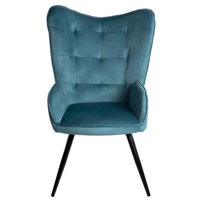 ARMCHAIR BERGERE WITH FOOTSTOOL CRAWLEY HM8918.17 PETROL BLUE VELVET 70x73x102Hcm