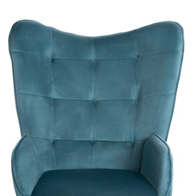 ARMCHAIR BERGERE WITH FOOTSTOOL CRAWLEY HM8918.17 PETROL BLUE VELVET 70x73x102Hcm