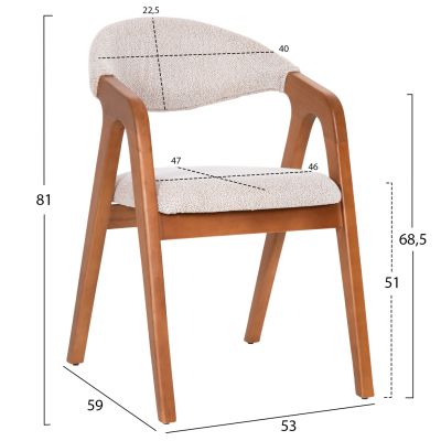 DINING ARMCHAIR ENOR HM18020.01 BEECH WOOD IN NATURAL-FABRIC BEIGE 53x59x81Hcm.