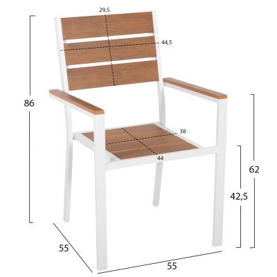 АЛУМИНИЕВО КРЕСЛО SAGA HM5981.01 БЯЛО-ПОЛИДЪРВО НАТУРАЛ 55x55x86Hcm.