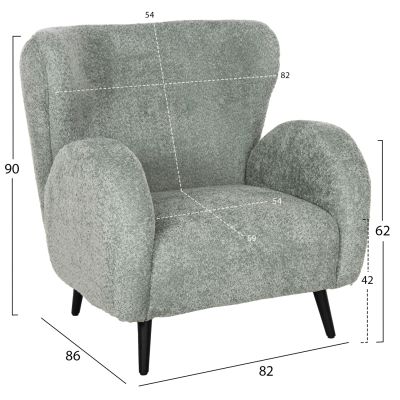 ARMCHAIR KRYLY HM9593.05 PEA GREEN BOUCLE FABRIC-BLACK WOODEN LEGS 83x87x89Hcm.