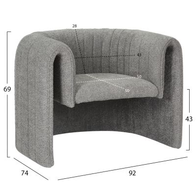 ARMCHAIR RIKER HM9682.01 METAL FRAME-GREY BOUCLE FABRIC 92x74x69Hcm.