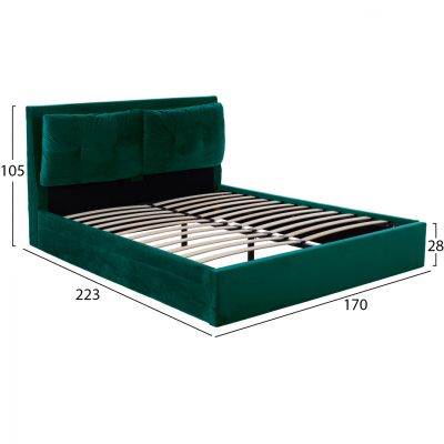 CYPRESS GREEN VELVET BED WITH STORAGE SPACE FOR MATTRESS 160Χ200 HM582.13