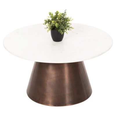 COFFEE TABLE FODEN HM9721 WHITE MARBLE TOP AND ANTIQUE COPPER COLOR METAL Φ77x40Hcm.