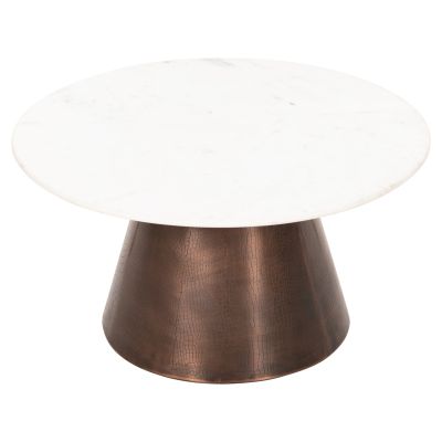 COFFEE TABLE FODEN HM9721 WHITE MARBLE TOP AND ANTIQUE COPPER COLOR METAL Φ77x40Hcm.